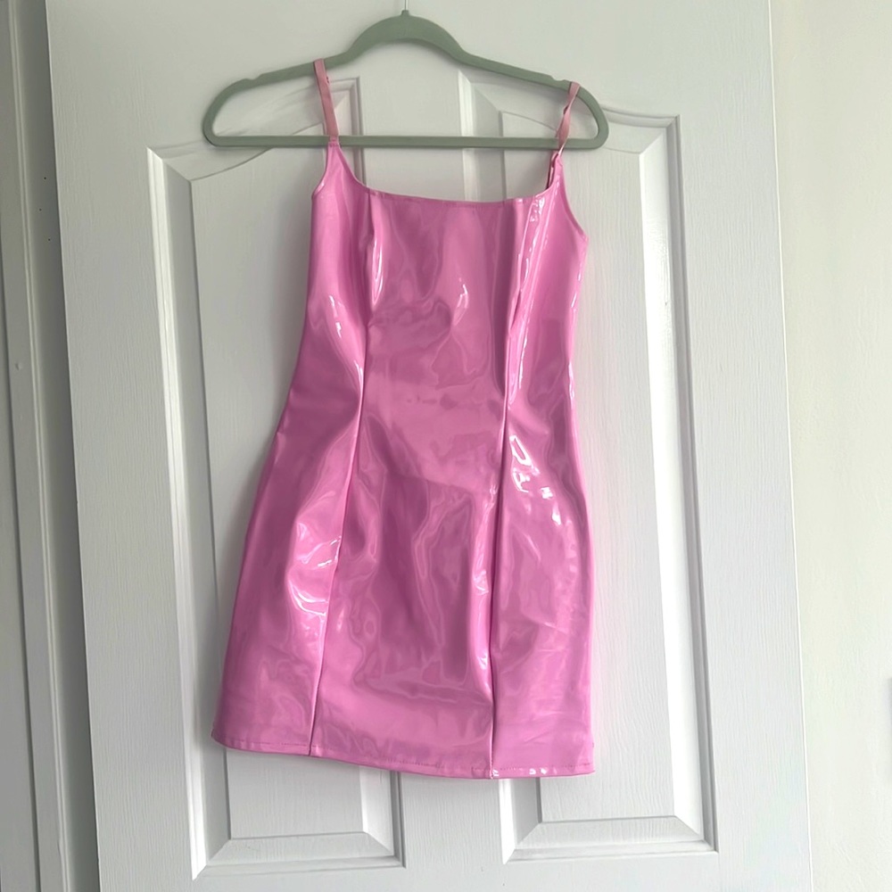 Pink PrettyLittleThing plastic Barbie dress